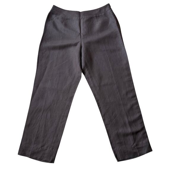 Kate Hill Pants - Kate Hill Chocolate Brown Linen Straight Leg Ankle Trouser Pants Sz 12P Mature
